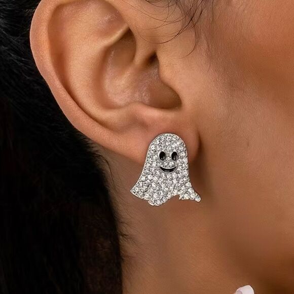 👻 Betsey Johnson Silver Sparkling Ghost Earrings 👻 - Picture 3 of 8